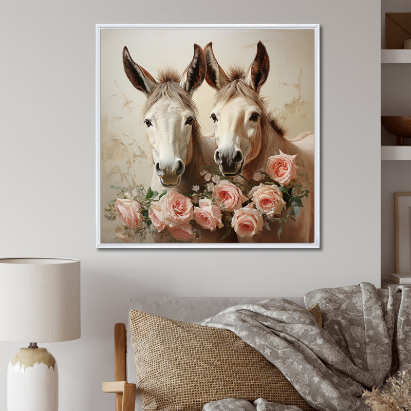 Illustration rétro d'un âne brun II - âne, art mural, Cadre flottant blanc, H 30 po x l 30 po x P 1,5 po