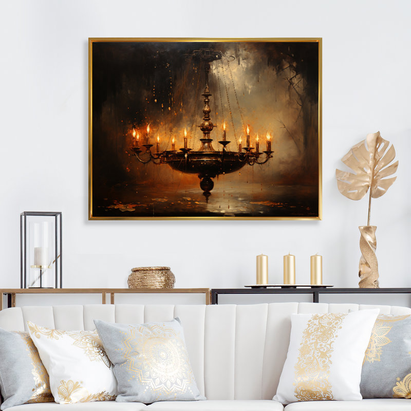 Lustre contrastant pointillisme - reproduction sur toile, H 30 po x l 40 po x P 1,5 po, Cadre flottant doré