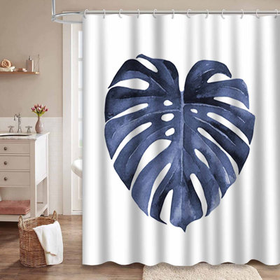 Rideau de douche aquarelle blanc Monstera avec 12 crochets