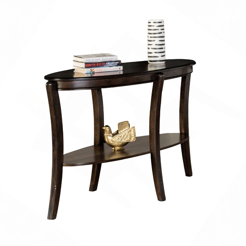 Table de canapé de forme ovale avec tablette de rangement inférieure ouverte et pieds courbés