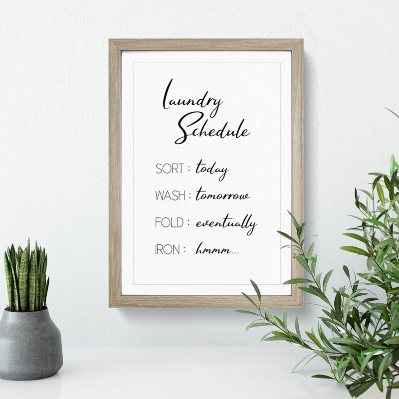 Laundry Schedule - Framed Print, 36cm H x 27cm W x 2cm D, Oak Framed
