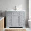 Meuble-lavabo moderne gris sur pied de 91 cm (36 po) en bois massif et MDF, avec lavabo simple en céramique, 6 tiroirs, armoire et quincaillerie complète.-134202882