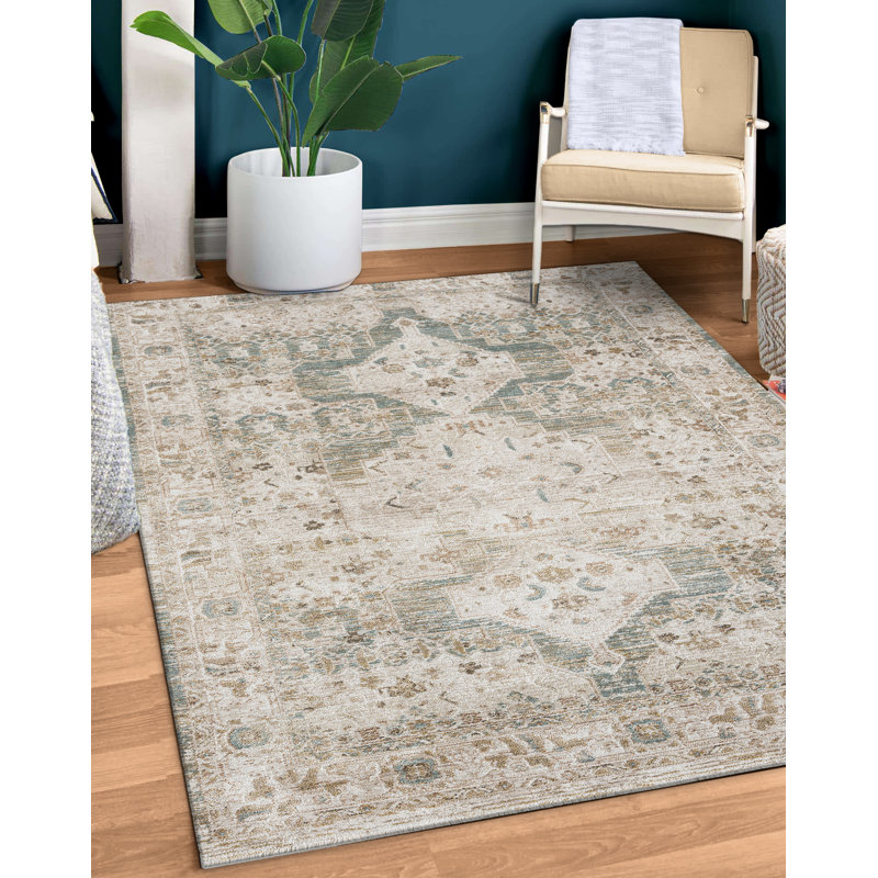 Tomoya Power Loomed Polyester Indoor Rug, 7'10x10', Turquoise
