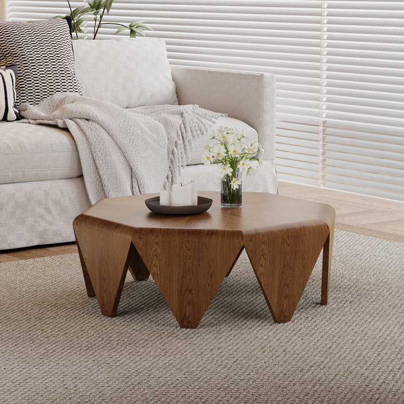 Octagonal Wood Veneer Coffee Table – Sculptural Geometric Center Table For Living Room