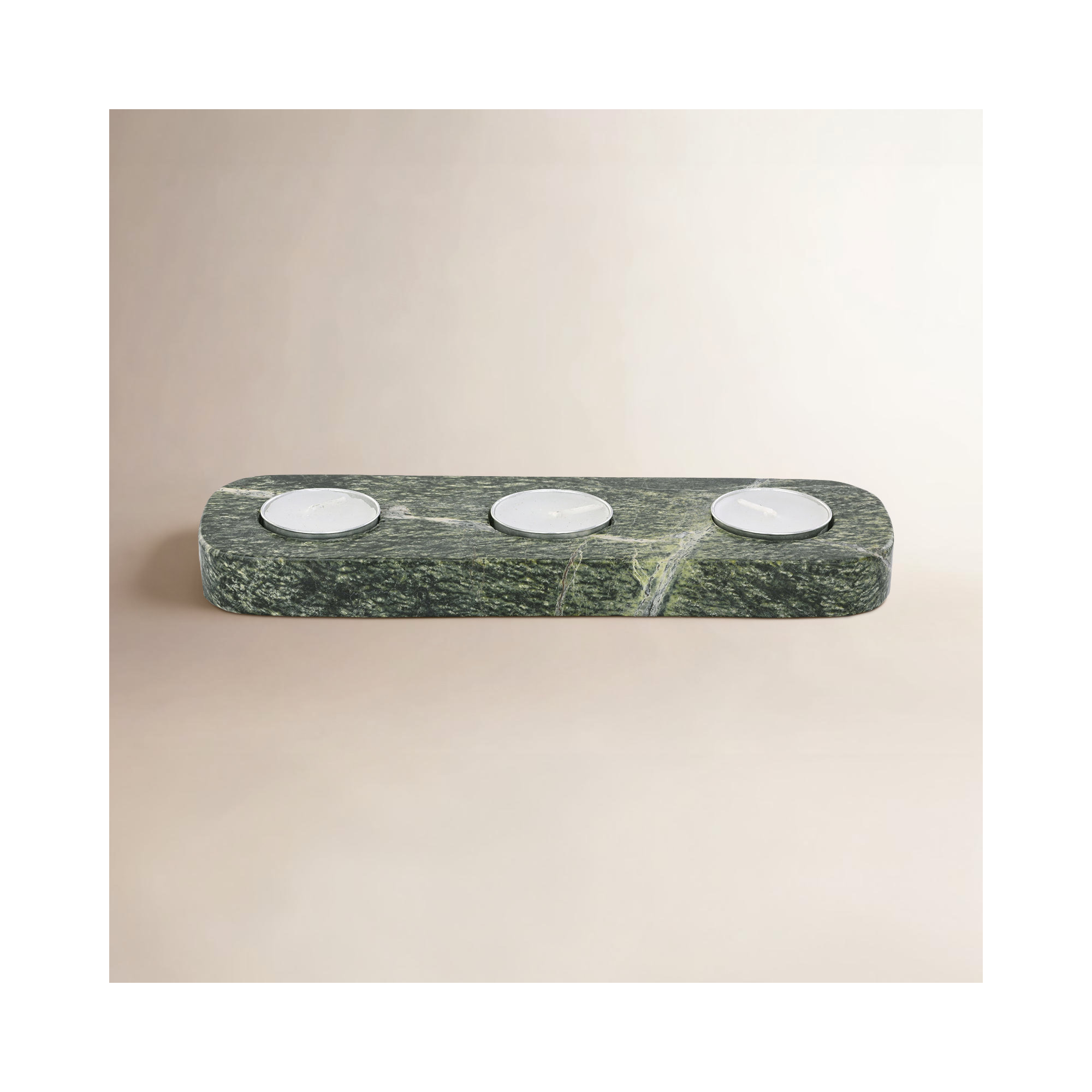 9X3" Marble 3-Tealight Holder, Forest Green