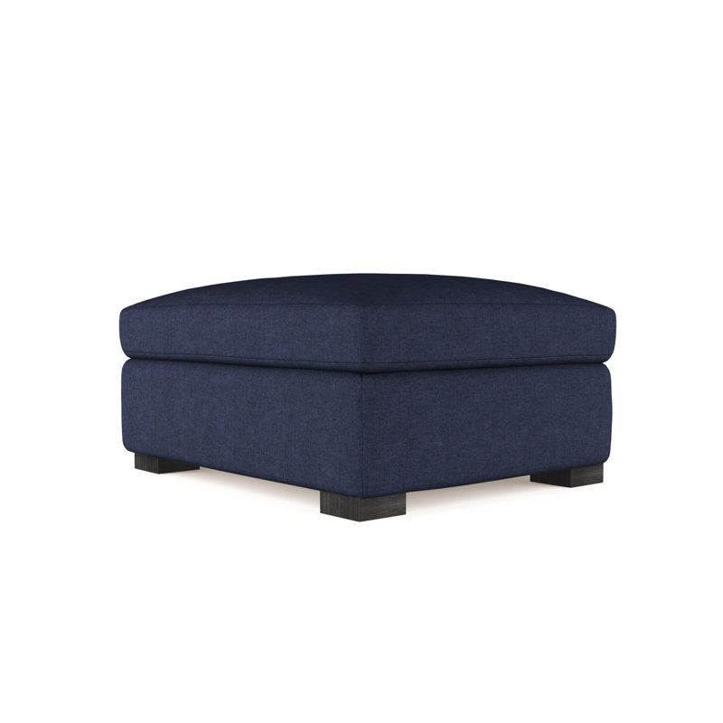 Horatio Ottoman, Plush Velvet Blue Print, Ebony