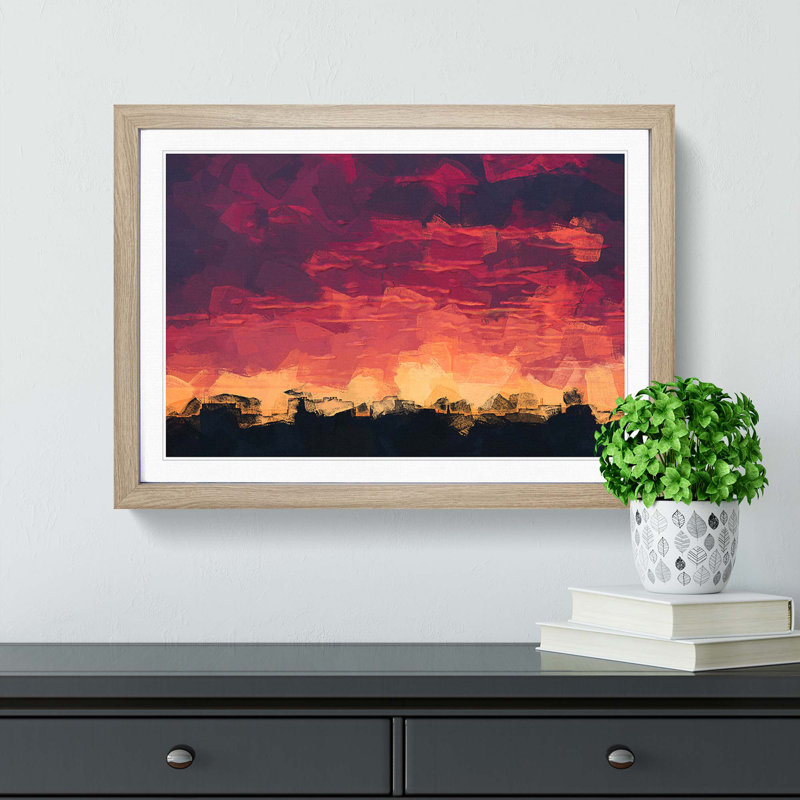 Flaming Skies in Abstract - Framed Print, 36cm H x 48cm W x 2cm D, Oak Framed