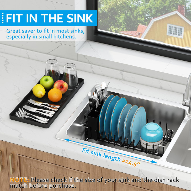 Sink Dish Drying Rack，Expandable Small Dish Rack Over Sink With Silicone Drying Tray