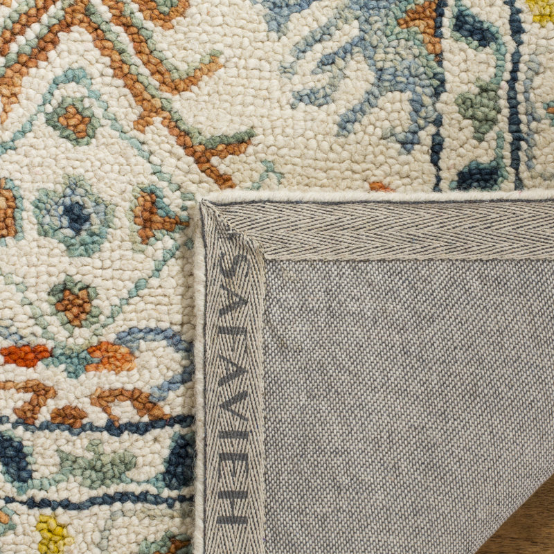 Vahakn Hand Tufted Wool/Cotton Oriental Rug in Orange/Ivory/Blue, Rectangle 6' X 9'