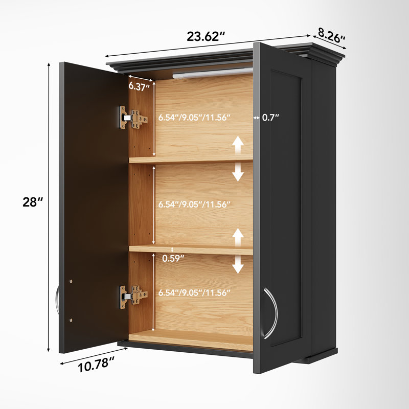 Armoire de salle de bain murale 23 po x 30 po Shaker avec intérieur grain de bois et charnières à fermeture en douceur DTC
