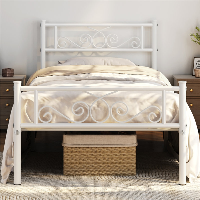 Graceful Scroll Platform Bed with Multiple Size and Color, Twin, White
