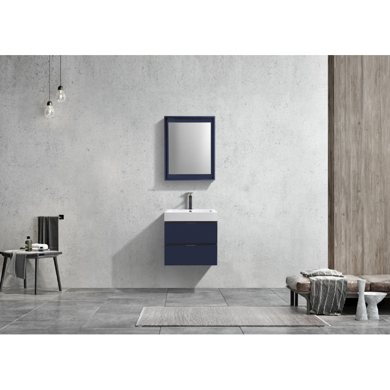 Parsonage Single Bathroom Vanity with Acrylic Top, Blue