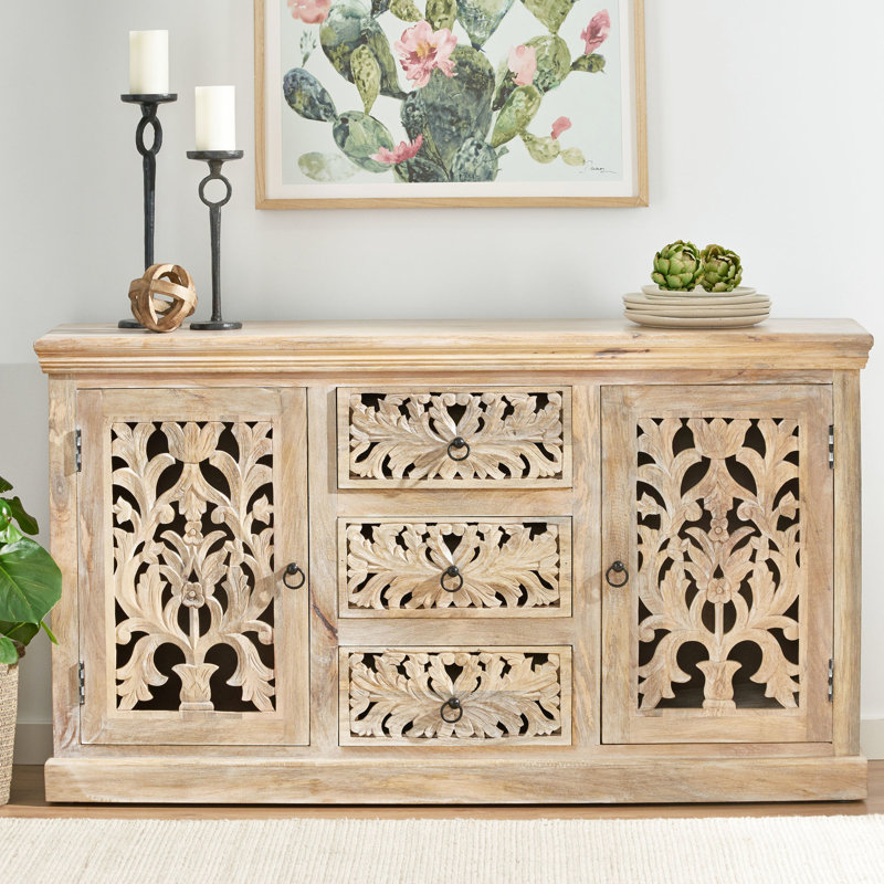 Buffet 3 tiroirs avec attrait, fabriqué en bois de manguier et fabriqué à la main pour l'intérieur