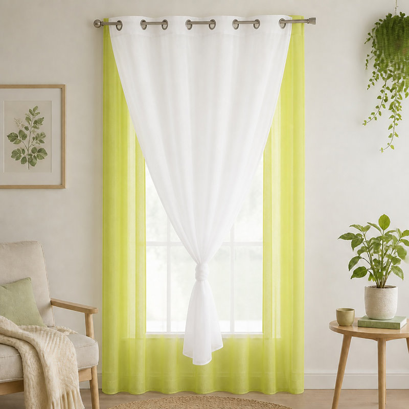 Robin Sheer Single Curtain Panel, Light Green / White