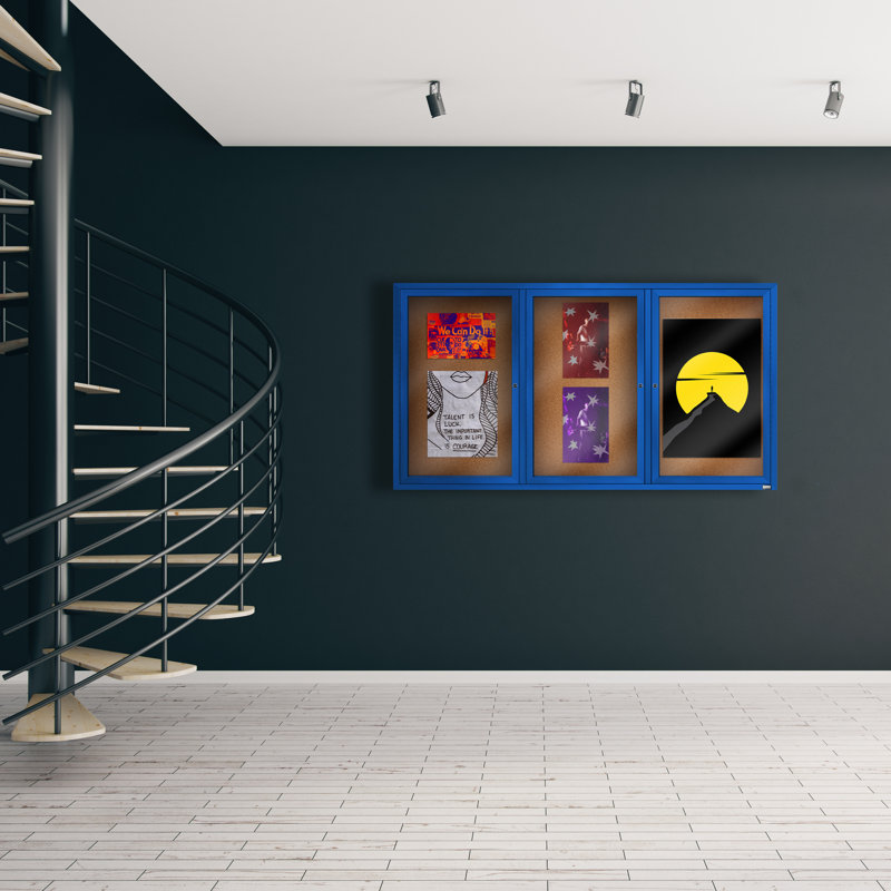 Tableau d'affichage mural fermé, H 36 po x l 72 po (inclut 3 portes), Bleu royal