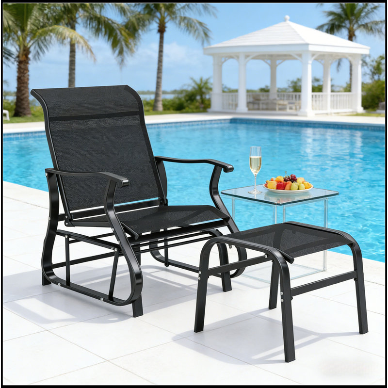 Comfortable High Back Glider Chair Set with Ottoman for Outdoor Relaxation, Black