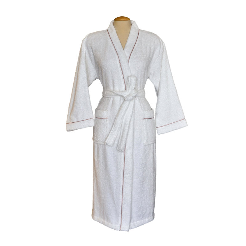 Peignoir mi-mollet unisexe avec poches Encinal, L, Blanc/noir