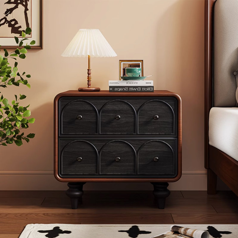 Creative solid wood bedside table, Black