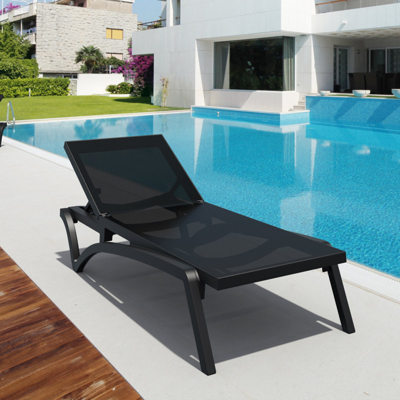 76" Long Reclining Single Chaise, Black