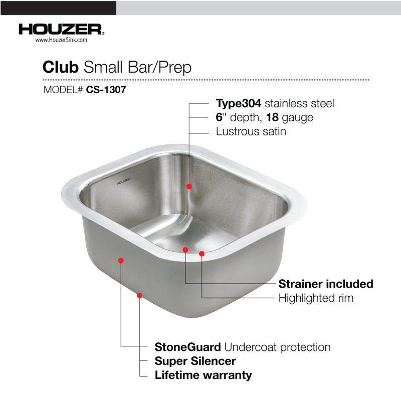 Houzer Club Series Undermount Small Bar/Prep Sink