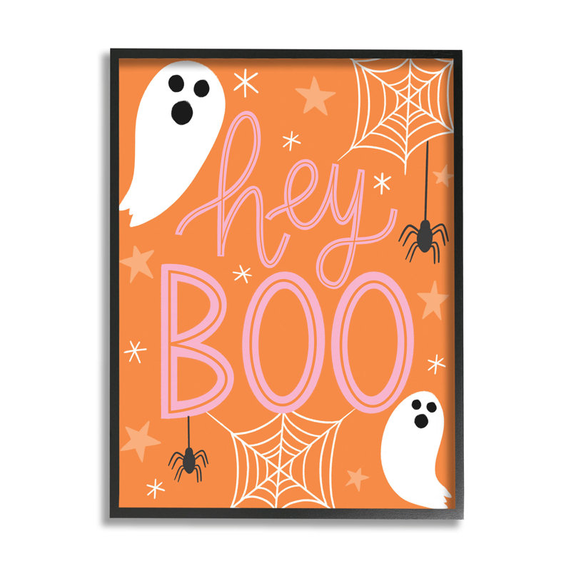 Hey Boo, orange, Halloween, at-309, Giclée encadrée noir minuit, H 20 po x l 16 po x P 1,5 po