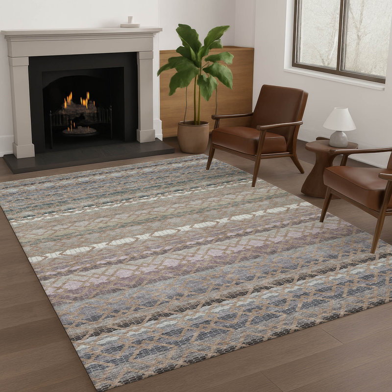Machine Washable Indoor/Outdoor Chantille ACN2531 Stripes Rug, Taupe, Rectangle 9' x 12'