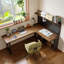 Bureau en bois massif brun et noir en forme de L-2052285611-2052285613