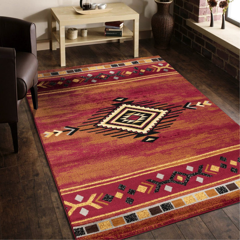 7 Ft. 10 In. X 3 Red Area Rug - Tribes Gcyls4002, Stain , Home Decor, Polypropylene Material 7'10" 10'3", For Heavy Footfall, 100%