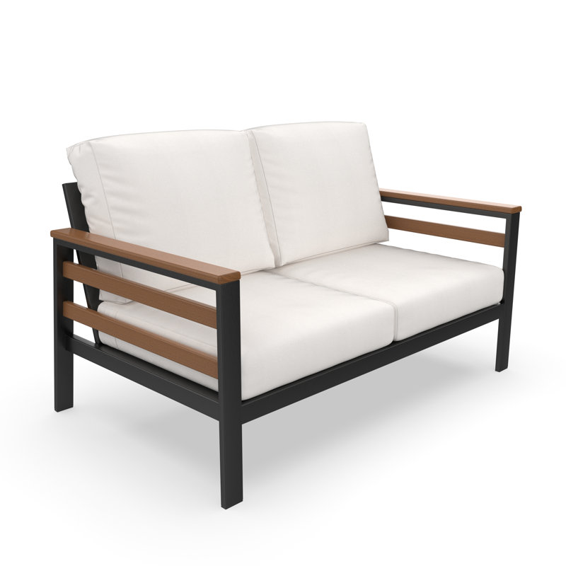 Townsend 55'' Wide Outdoor Loveseat with Sunbrella® Cushions, Sunbrella Canvas Natural, Brown/Dark Gray