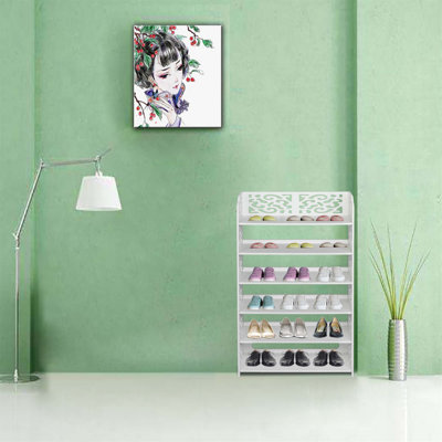 Wood-Plastic Board Six Tiers Carved Shoe Rack