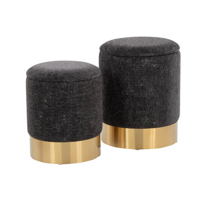 Marla Contemporary Nesting Ottoman Set In Gold Metal And Black Fabric By Lumisource