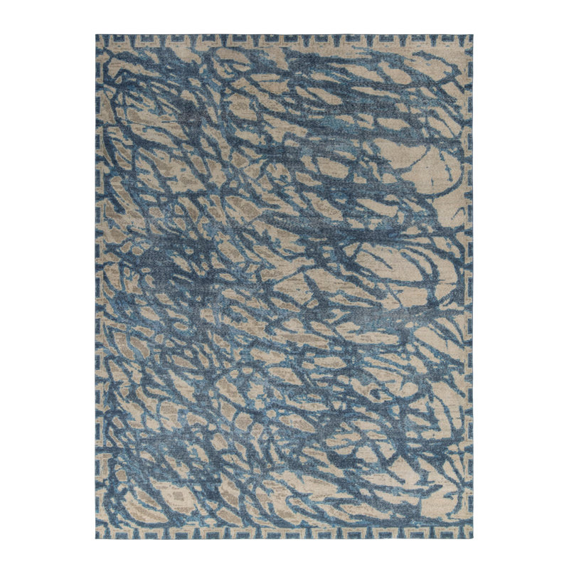 Distressed Homage Hand Knotted Wool Geometric Area Rug, Rectangle 12' x 18'