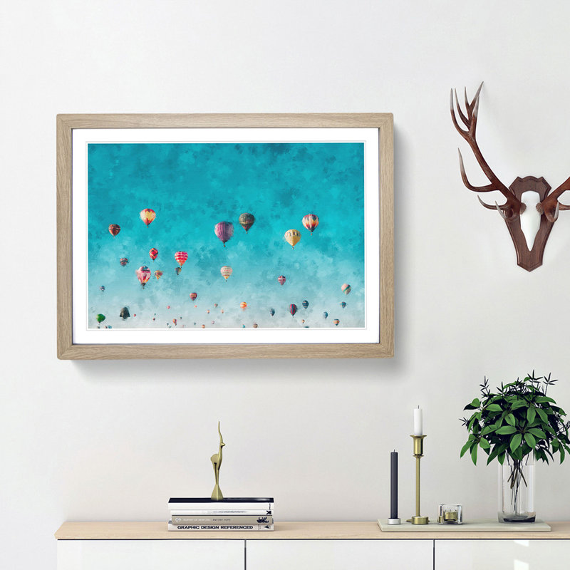 Going up in a Hot Air Balloon - Picture Frame Graphic Art Print, Oak Framed, 24cm H x 33cm W x 2cm D