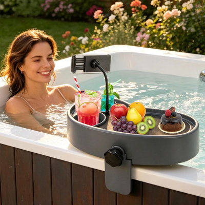 Hot Tub Table Tray with Adjustable Phone Holder,with 2 Cup Holders,Gray