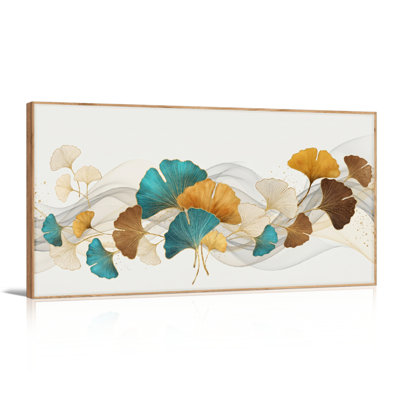 Ensemble de 1 tableau sur toile à motif de feuilles de ginkgo