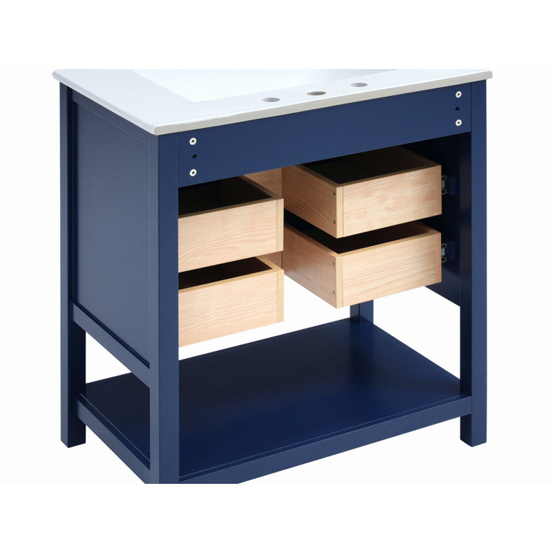 Armoire de meuble-lavabo avec tiroirs ouverts Abundant, Bleu