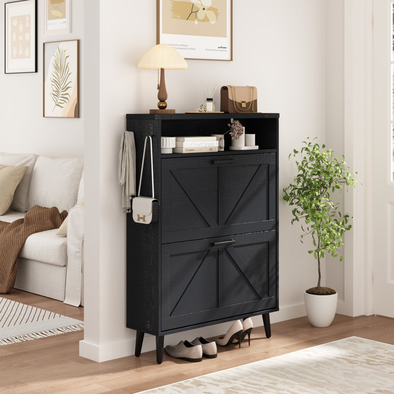Armoire de rangement à chaussures avec portes réglables, Noir, 2