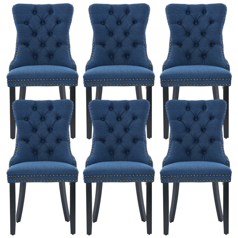 Chaise de salle à manger rembourrée Almerinda, Bleu, Noir, noir, noir, noir