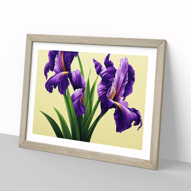 Contemporary Iris Flowers - Framed Print, 46cm H x 64cm W x 2cm D, Oak