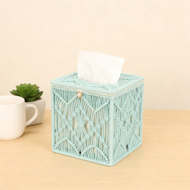 Couvre-boîte à mouchoirs en macramé avec corde tressée, porte-boîte à mouchoirs carré style bohème
