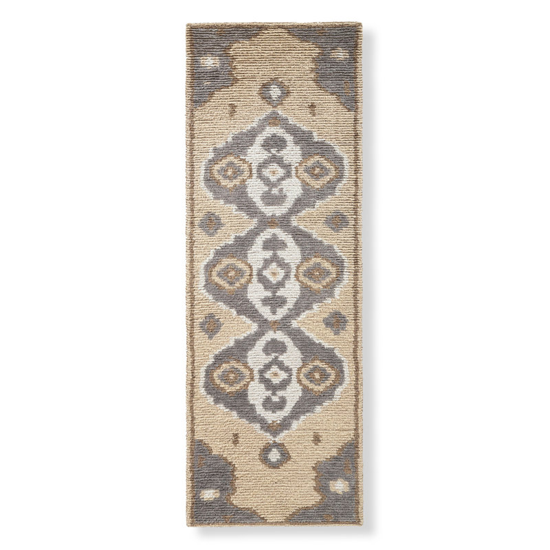 Tapis touffeté en laine sable / gris, Tapis de couloir 2 pi 6 po x 12 pi