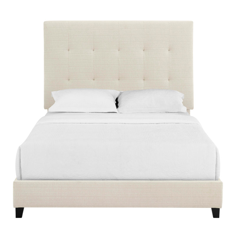 Grand lit plateforme tapissier capitonné beige, Beige