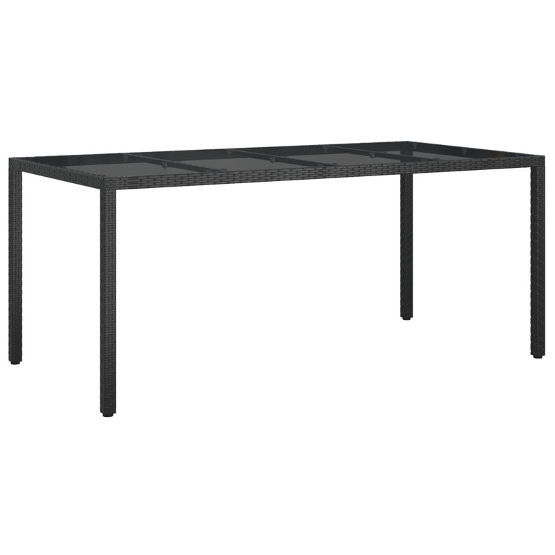 Garden Table Brown Tempered Glass&Poly Rattan Patio Table Multi Colours, 75.5cm H x 190cm W x 90cm D, Black