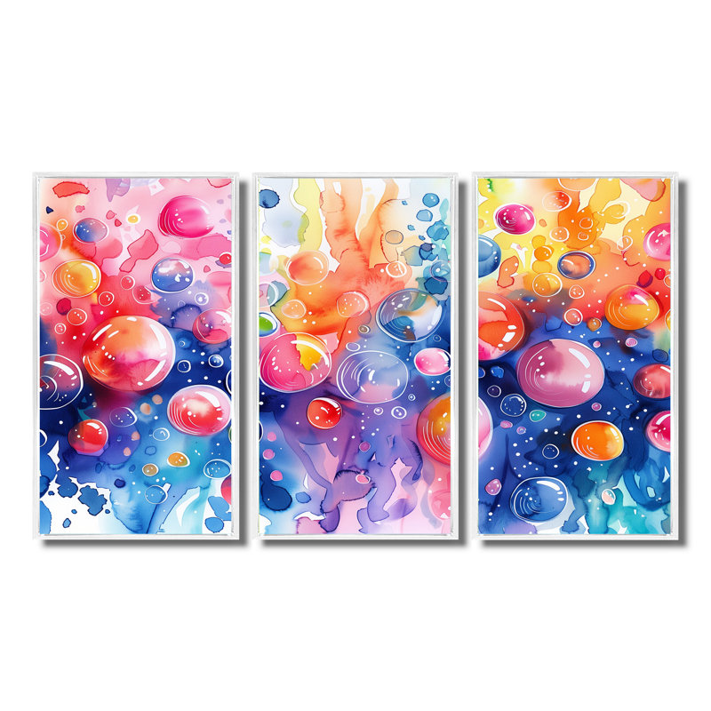 Ensemble de salon art mural aquariums roses et bleus II, Toile encadrée flottée blanche, H 32 po x l 48 po x P 1 po