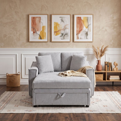 2-Seat Chaise Sleeper Sofa with Deep Seating, Pull-Out Hidden Storage, 2 Pillows and Removable Backrest