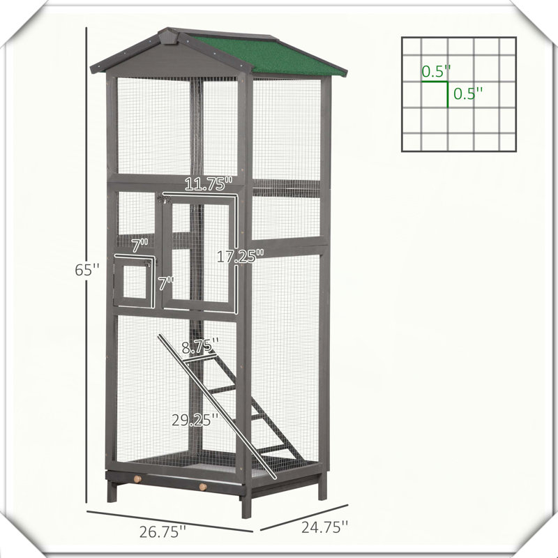Volière en bois avec cage à oiseaux et plateau coulissant 2 portes