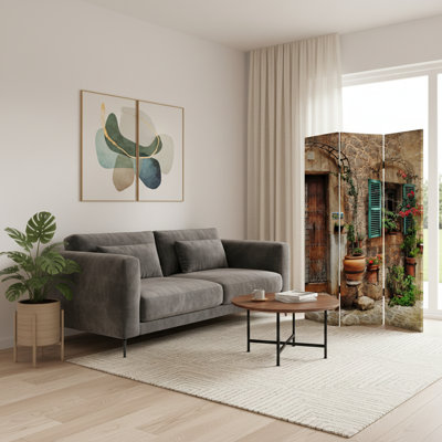 72" Brown Folding Three Panel Screen Room Divider