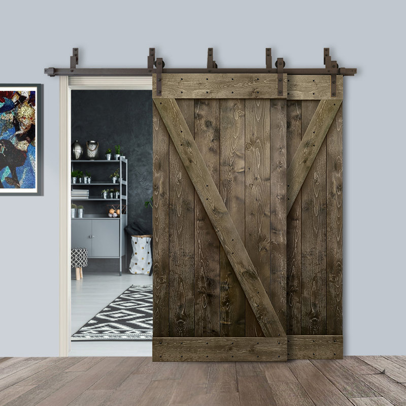 Porte de grange à panneaux et en bois avec quincaillerie d'installation, 40 po x 84 po, Espresso