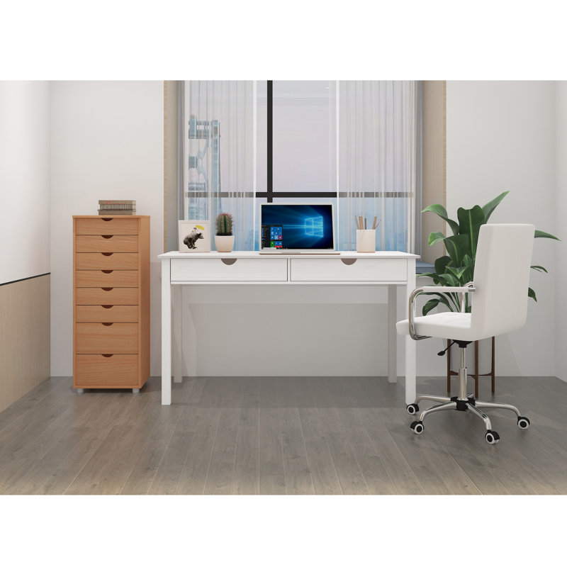 Waddell Solid Wood Writing Desk, White, White, 80cm H x 140cm W x 60cm D