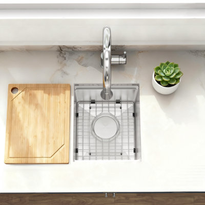 15" L X 13" W Single Basin Undermount Bar Prep Sink Workstation Kitchen Sink With Accessories